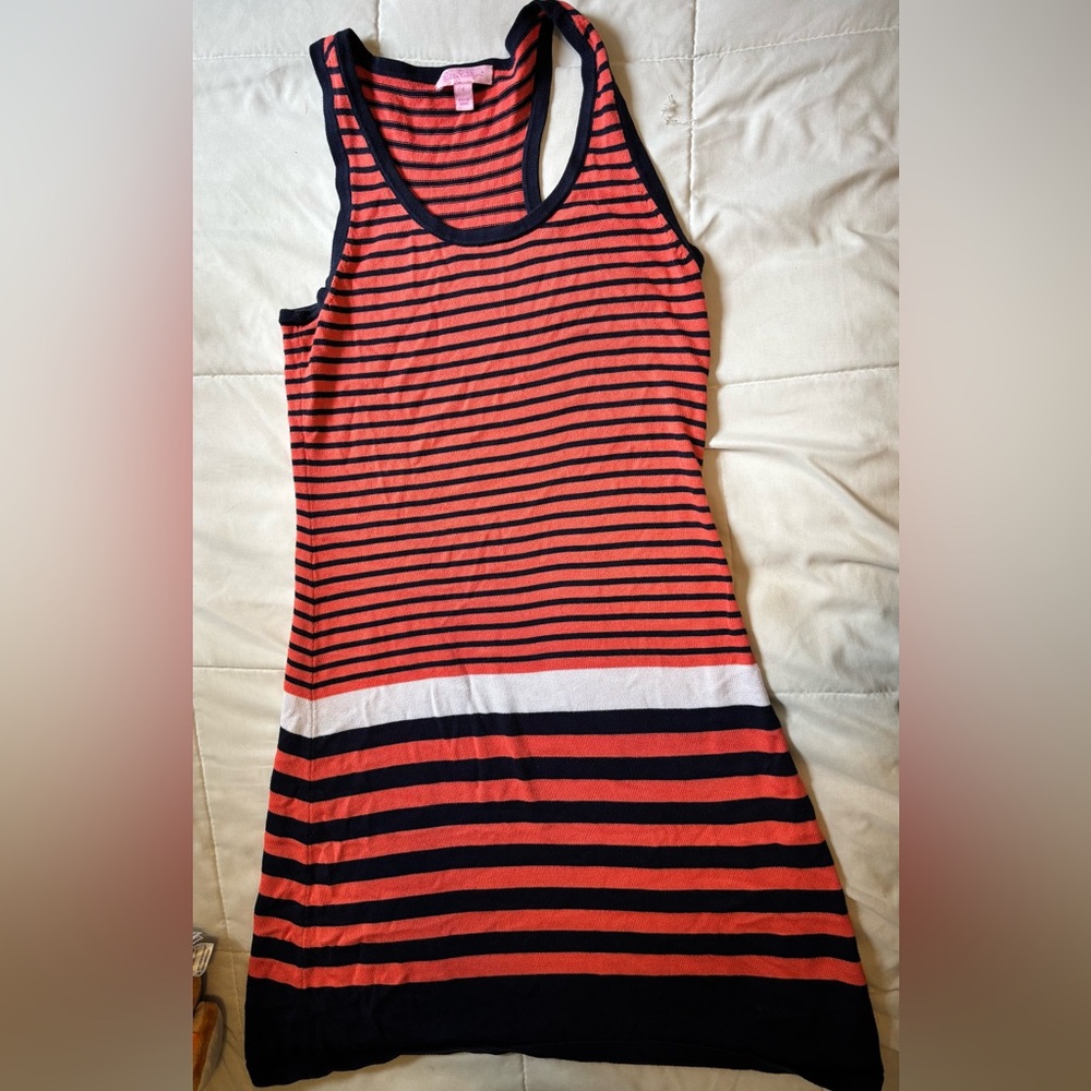 Lilly Pulitzer Coral and Navy Striped Dress